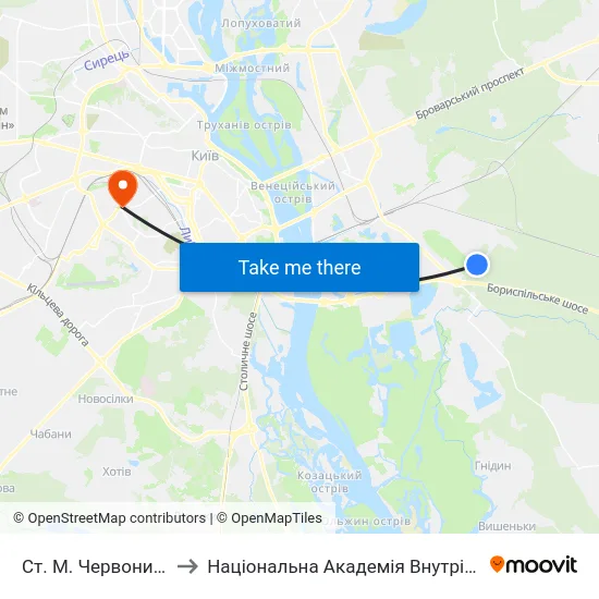 Ст. М. Червоний Хутір to Національна Академія Внутрішніх Справ map