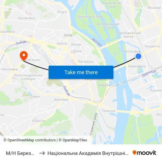 М/Н Березняки to Національна Академія Внутрішніх Справ map