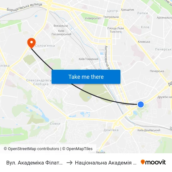 Вул. Академіка Філатова (На Вимогу) to Національна Академія Внутрішніх Справ map