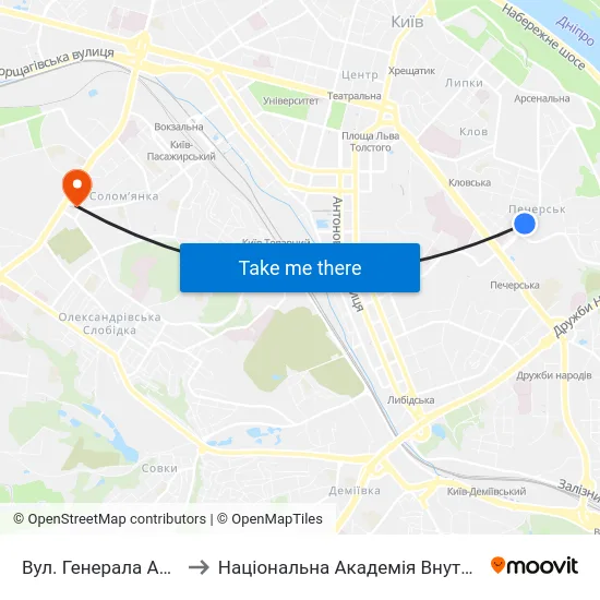 Вул. Генерала Алмазова to Національна Академія Внутрішніх Справ map