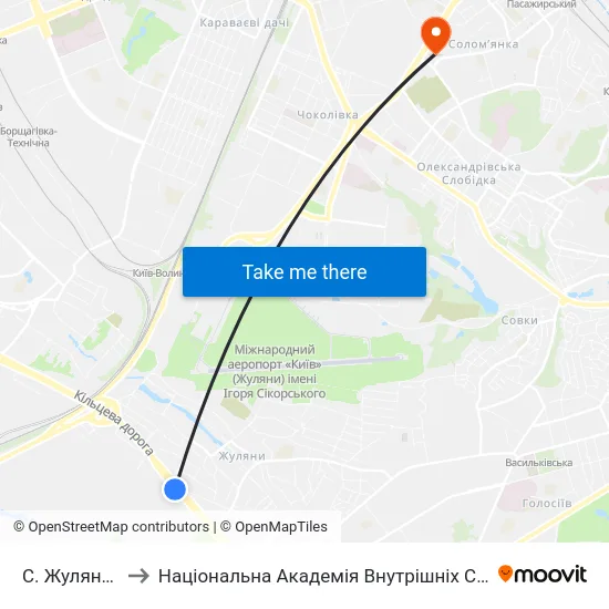 С. Жуляни-2 to Національна Академія Внутрішніх Справ map