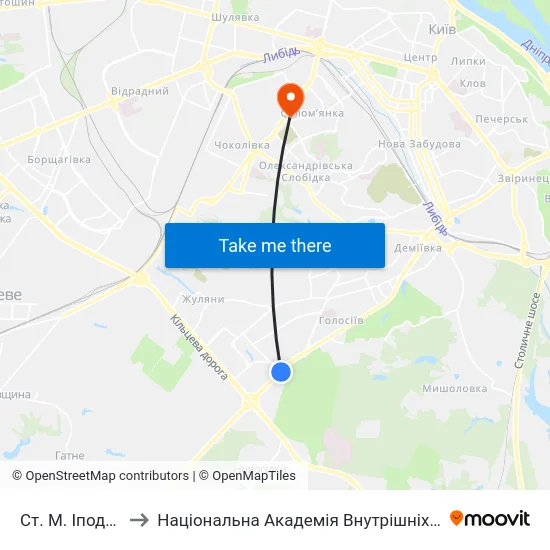 Ст. М. Іподром to Національна Академія Внутрішніх Справ map