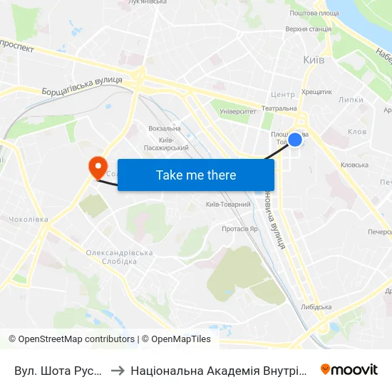 Вул. Шота Руставелі to Національна Академія Внутрішніх Справ map