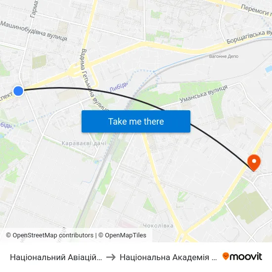 Національний Авіаційний Університет to Національна Академія Внутрішніх Справ map