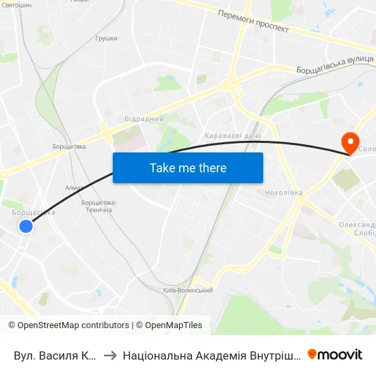 Вул. Василя Кучера to Національна Академія Внутрішніх Справ map