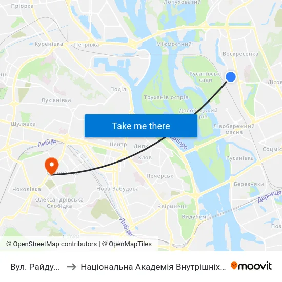 Вул. Райдужна to Національна Академія Внутрішніх Справ map