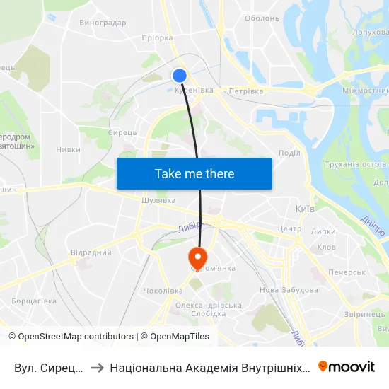 Вул. Сирецька to Національна Академія Внутрішніх Справ map