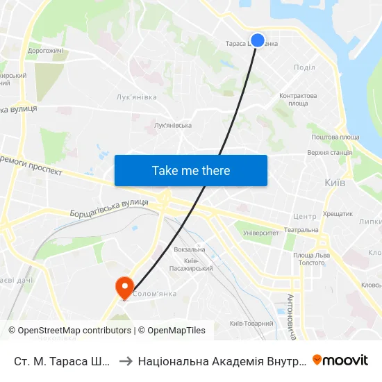 Ст. М. Тараса Шевченка to Національна Академія Внутрішніх Справ map