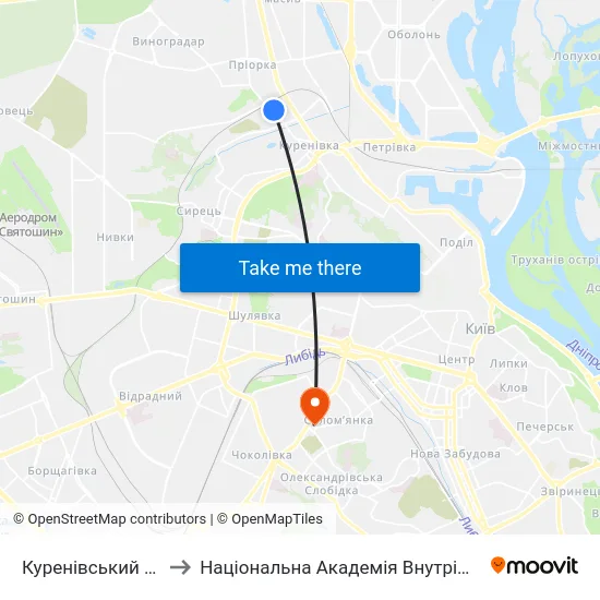 Куренівський Ринок to Національна Академія Внутрішніх Справ map