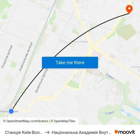 Станція Київ-Волинський to Національна Академія Внутрішніх Справ map
