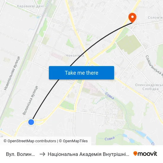 Вул. Волинська to Національна Академія Внутрішніх Справ map