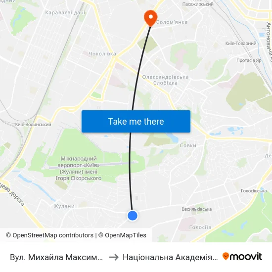 Вул. Михайла Максимовича (На Вимогу) to Національна Академія Внутрішніх Справ map