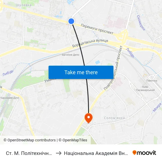Ст. М. Політехнічний Інститут to Національна Академія Внутрішніх Справ map