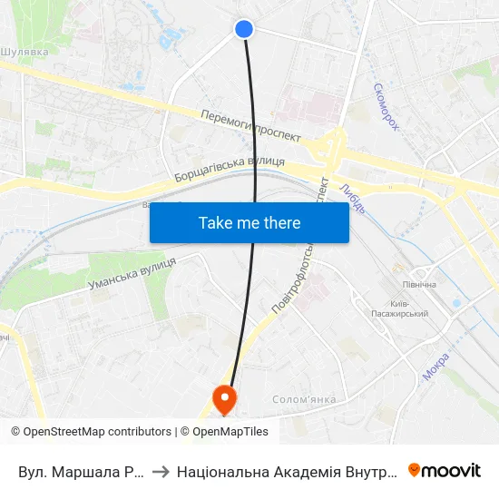 Вул. Маршала Рибалка to Національна Академія Внутрішніх Справ map