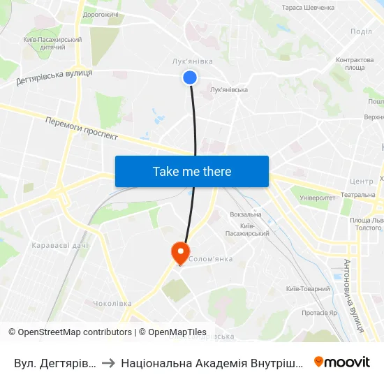 Вул. Дегтярівська to Національна Академія Внутрішніх Справ map
