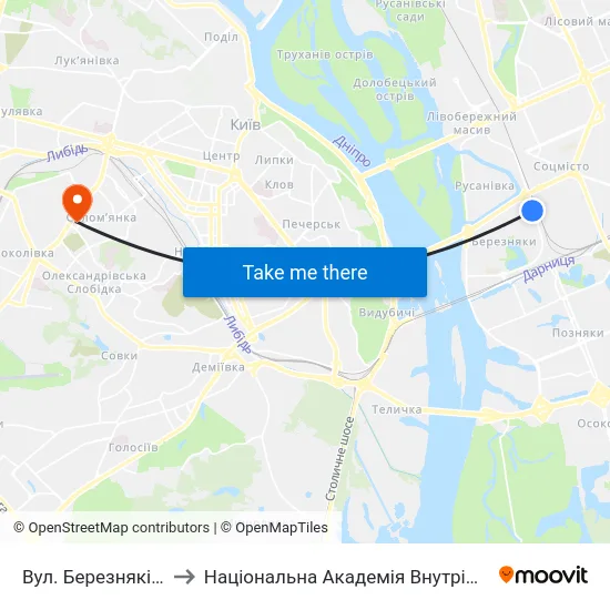 Вул. Березняківська to Національна Академія Внутрішніх Справ map