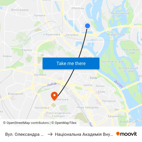 Вул. Олександра Архипенка to Національна Академія Внутрішніх Справ map