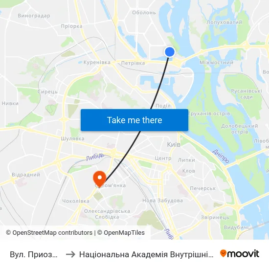 Вул. Приозерна to Національна Академія Внутрішніх Справ map