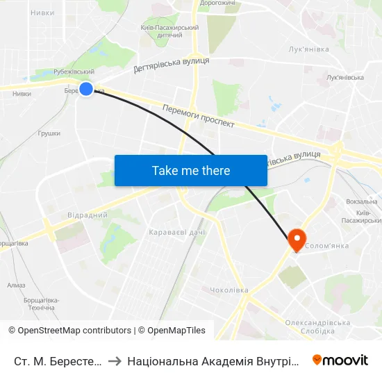 Ст. М. Берестейська to Національна Академія Внутрішніх Справ map