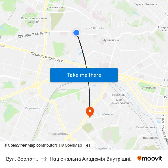 Вул. Зоологічна to Національна Академія Внутрішніх Справ map