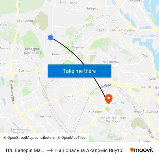 Пл. Валерія Марченка to Національна Академія Внутрішніх Справ map