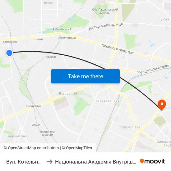 Вул. Котельникова to Національна Академія Внутрішніх Справ map