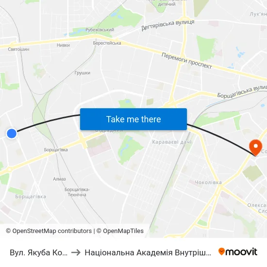 Вул. Якуба Коласа to Національна Академія Внутрішніх Справ map