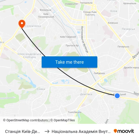 Станція Київ-Деміївський to Національна Академія Внутрішніх Справ map