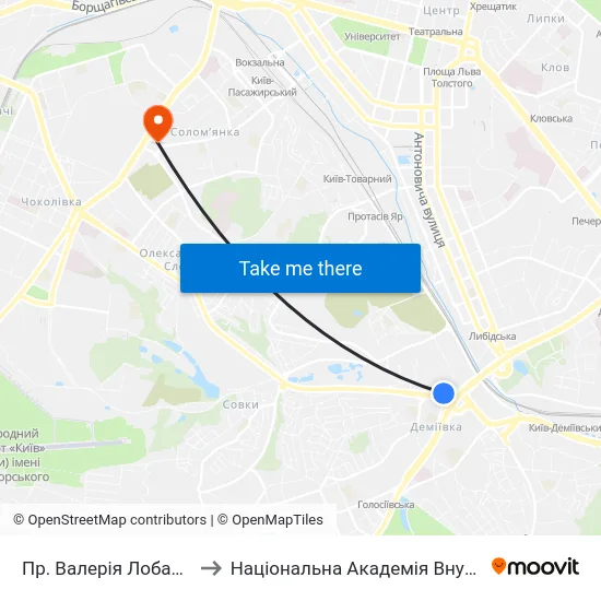 Пр. Валерія Лобановського to Національна Академія Внутрішніх Справ map