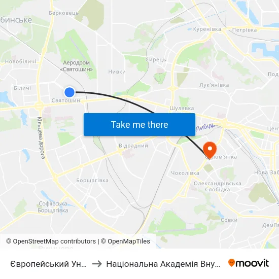 Європейський Університет to Національна Академія Внутрішніх Справ map