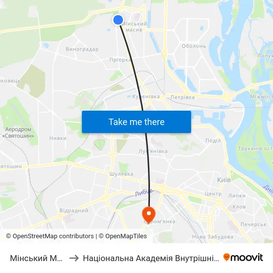 Мінський Масив to Національна Академія Внутрішніх Справ map