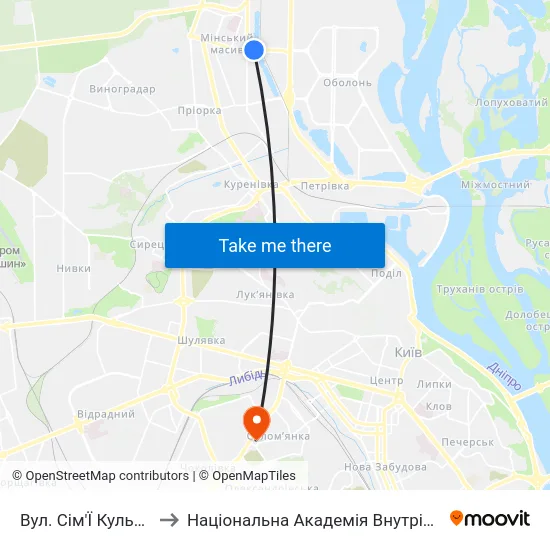 Вул. Сім'Ї Кульженків to Національна Академія Внутрішніх Справ map