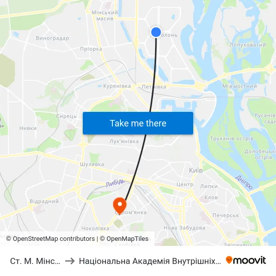 Ст. М. Мінська to Національна Академія Внутрішніх Справ map