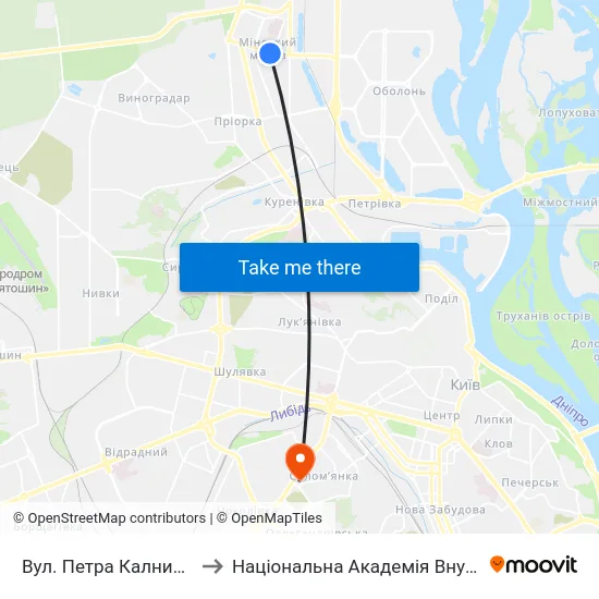 Вул. Петра Калнишевського to Національна Академія Внутрішніх Справ map