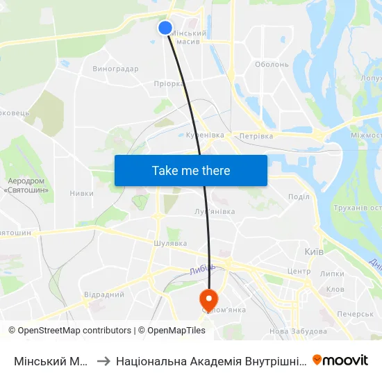 Мінський Масив to Національна Академія Внутрішніх Справ map
