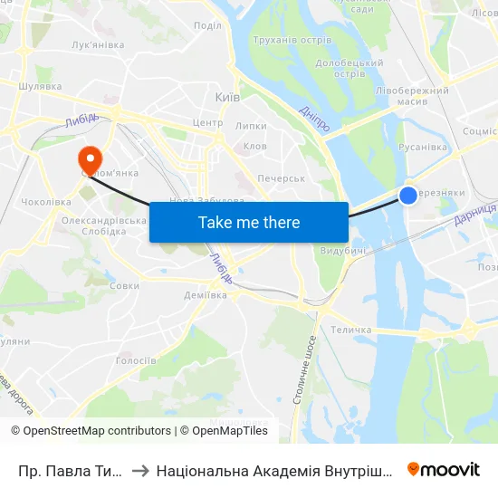 Пр. Павла Тичини to Національна Академія Внутрішніх Справ map