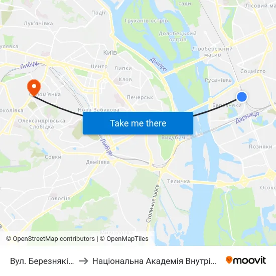 Вул. Березняківська to Національна Академія Внутрішніх Справ map