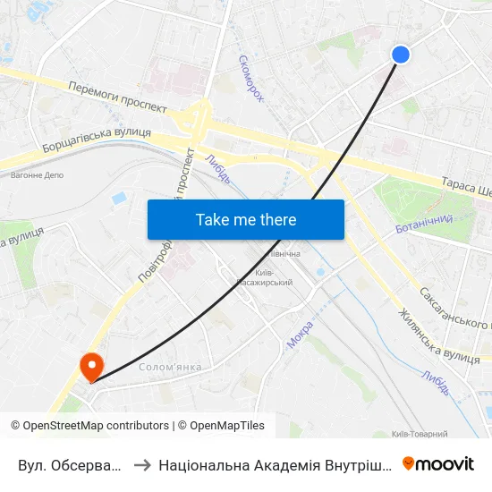 Вул. Обсерваторна to Національна Академія Внутрішніх Справ map