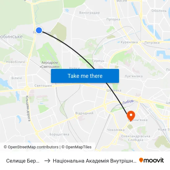 Селище Берковці to Національна Академія Внутрішніх Справ map