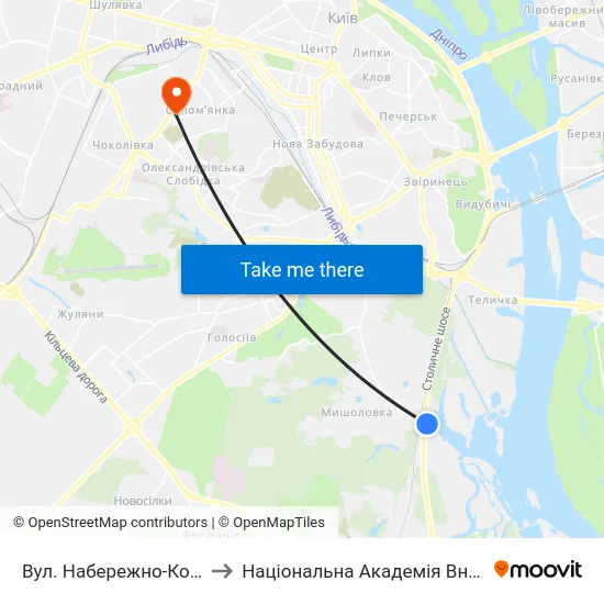 Вул. Набережно-Корчуватська to Національна Академія Внутрішніх Справ map