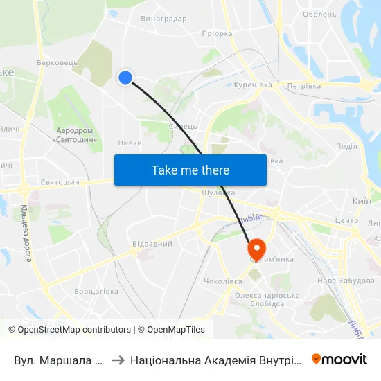 Вул. Маршала Гречка to Національна Академія Внутрішніх Справ map