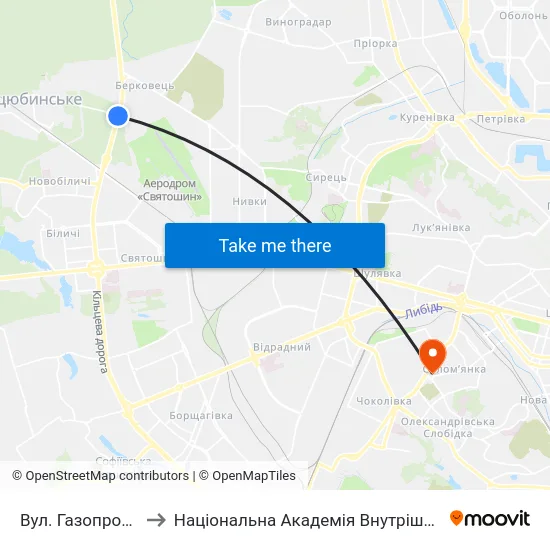Вул. Газопровідна to Національна Академія Внутрішніх Справ map