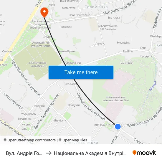 Вул. Андрія Головка to Національна Академія Внутрішніх Справ map