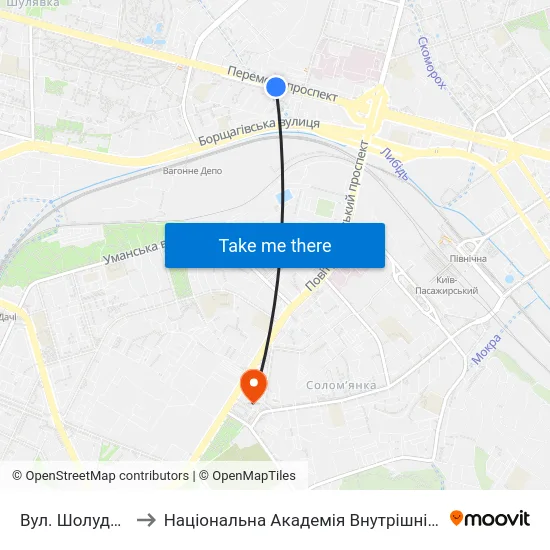 Вул. Шолуденка to Національна Академія Внутрішніх Справ map