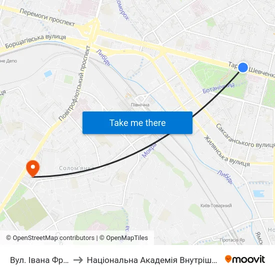 Вул. Івана Франка to Національна Академія Внутрішніх Справ map
