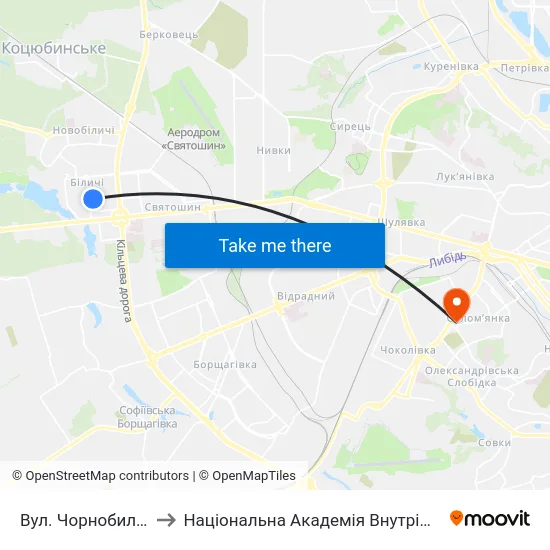 Вул. Чорнобильська to Національна Академія Внутрішніх Справ map