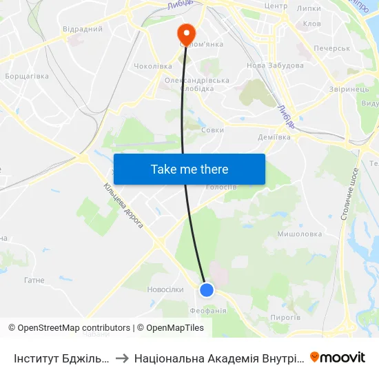 Інститут Бджільництва to Національна Академія Внутрішніх Справ map