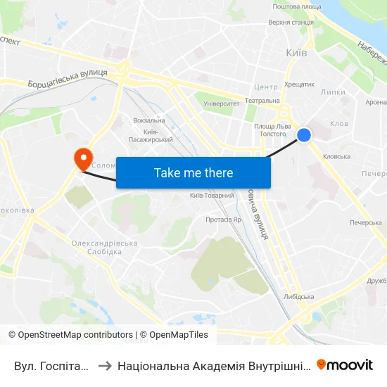 Вул. Госпітальна to Національна Академія Внутрішніх Справ map