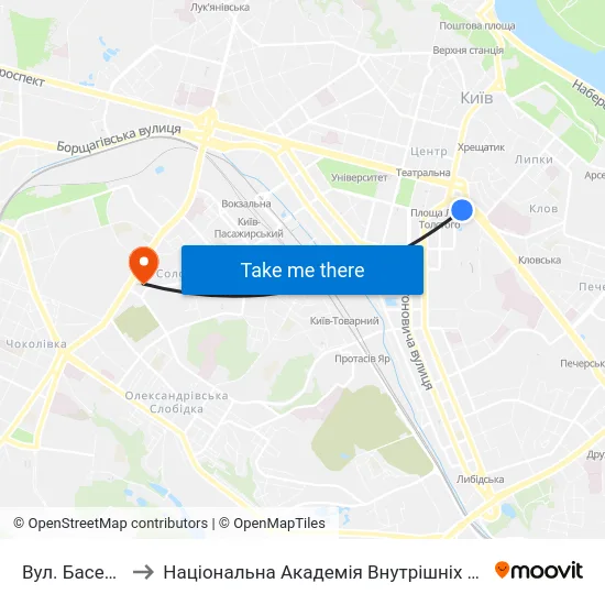 Вул. Басейна to Національна Академія Внутрішніх Справ map