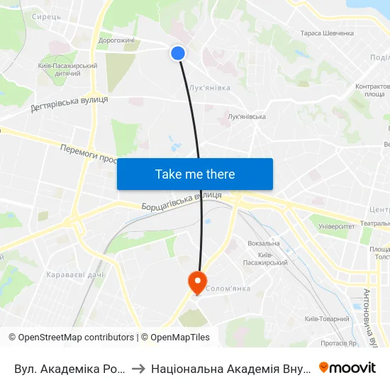Вул. Академіка Ромоданова to Національна Академія Внутрішніх Справ map